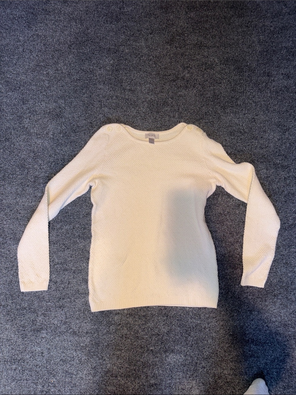 LOFT Cream Boatneck Sweater with Shoulder Buttons